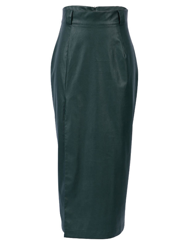 Women's Clothing Women's Bottoms | Skirt For Women Green PU Leather Mid-calf Length Autumn And Winter Women Bottoms - VM23930