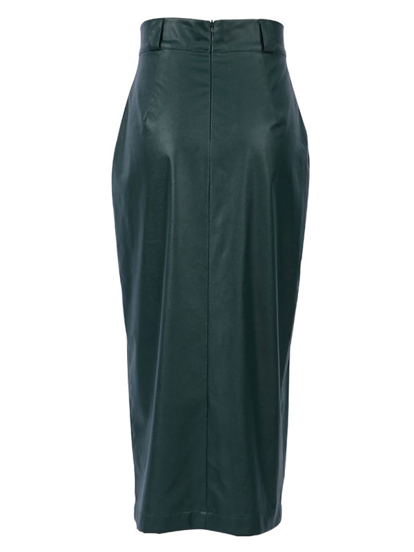 Women's Clothing Women's Bottoms | Skirt For Women Green PU Leather Mid-calf Length Autumn And Winter Women Bottoms - VM23930
