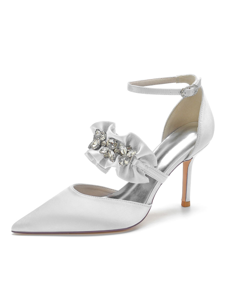 Zapatos de Fiesta | Zapatos de novia para mujer Diamantes de imitación Satén Punta estrecha Tacón de aguja Zapatos de novia - AQ36532