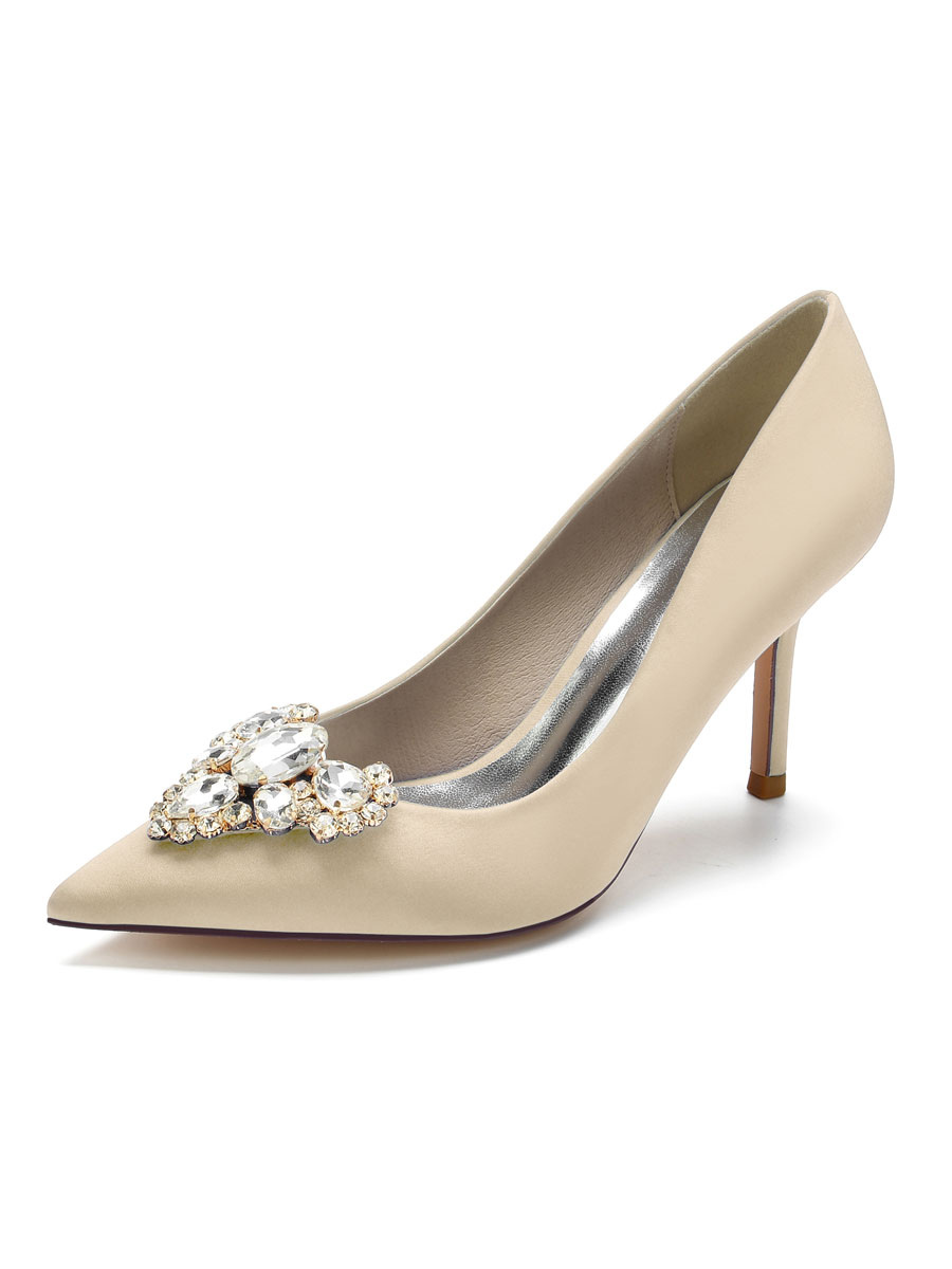 Zapatos de Fiesta | Zapatos de novia para mujer Diamantes de imitación Satén Punta estrecha Tacón de aguja Zapatos de novia - FO38224