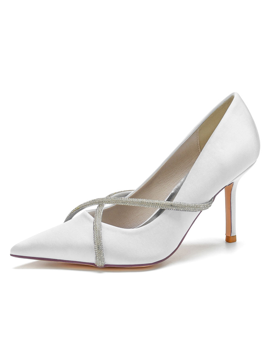 Zapatos de Fiesta | Zapatos de boda para mujer Diamantes de imitación Satén Punta estrecha Tacón de aguja Zapatos de novia - RM67518