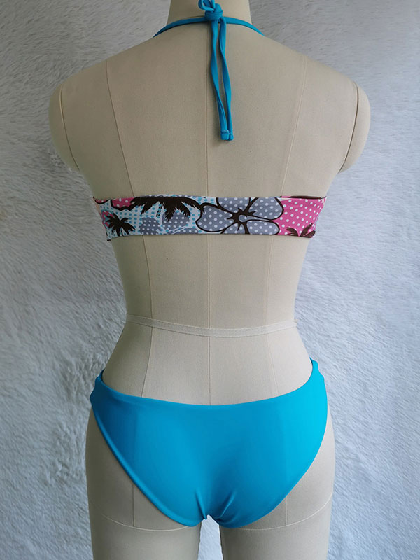 Women's Clothing Swimsuits & Cover-Ups | Bikini Swimsuit For Women Light Sky Blue Halter Open Shoulder Summer Beach Swimwear - NW51356