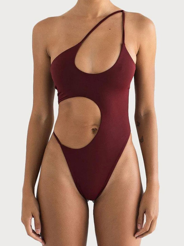Women's Clothing Swimsuits & Cover-Ups | One Piece Swimsuits For Women Cyan Lace Up Straps Neck Asymmetrical Summer Beach Bathing Suits - YN96180