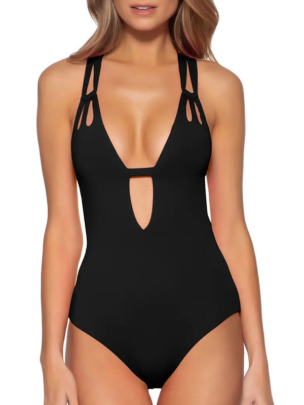 Women's Clothing Swimsuits & Cover-Ups | One Piece Swimsuits For Women White Lace Up Straps Neck Backless Summer Sexy Bathing Suits - VH88262