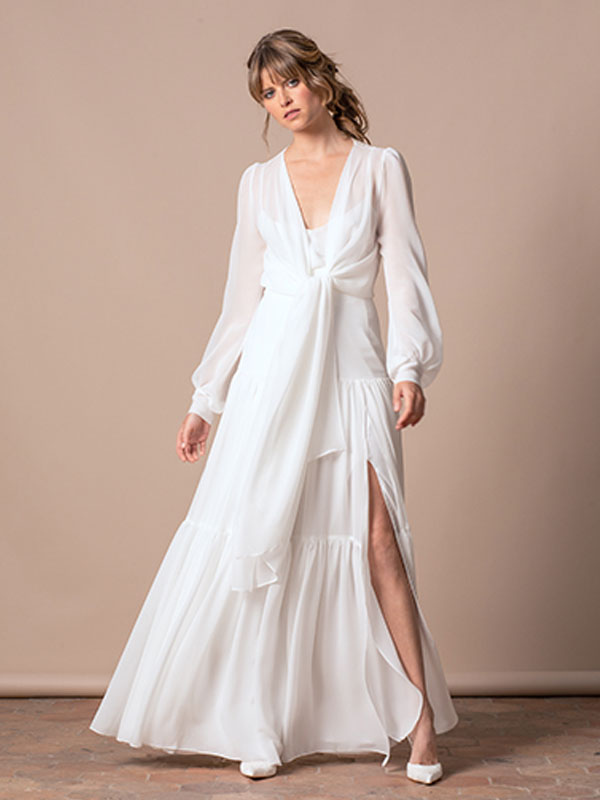 Simple Long Sleeve Two Piece Wedding Dress - Milanoo.com