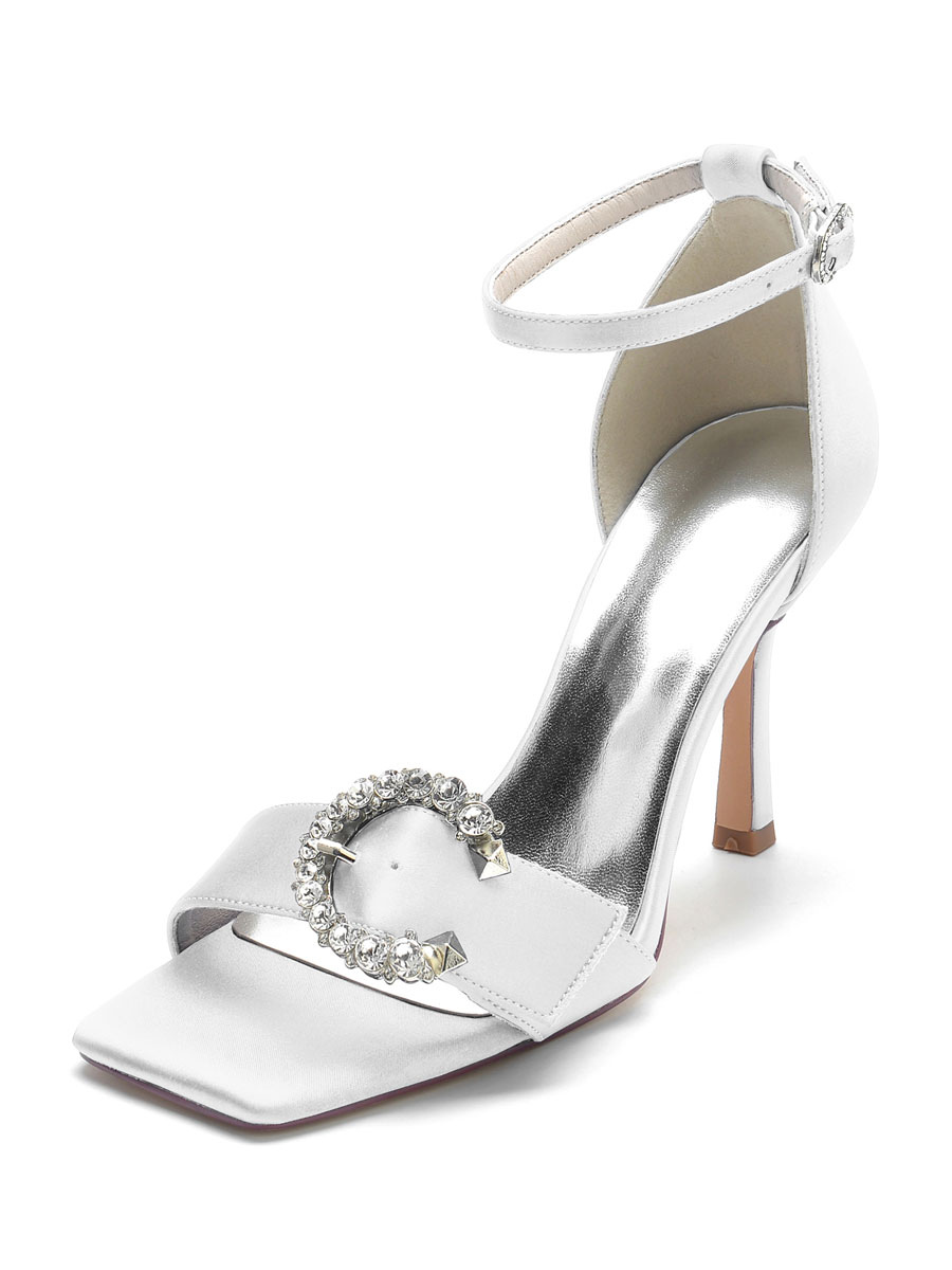 Zapatos de Fiesta | Zapatos de novia para mujer Zapatos de novia de tacón de aguja con punta abierta de satén con diamantes de imitación - IX88735