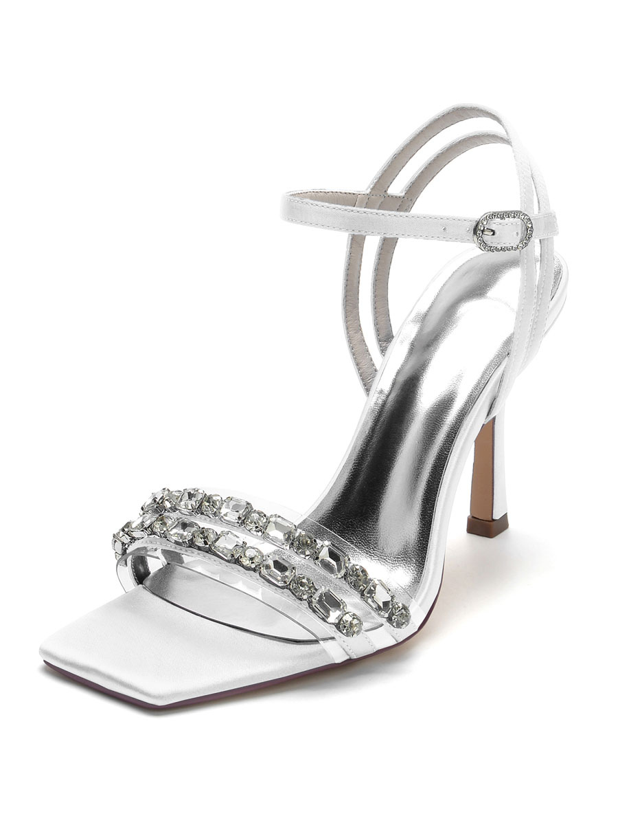 Zapatos de Fiesta | Zapatos de boda para mujer Rhinestones Satén Punta abierta Tacón de aguja Zapatos de novia - GS12319