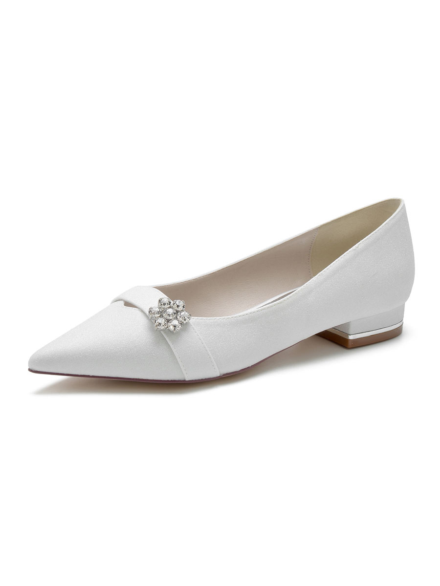 Zapatos de Fiesta | Zapatos de boda para mujer Zapatos de novia planos con punta estrecha de tela con lentejuelas de diamantes de imitación - JW58709