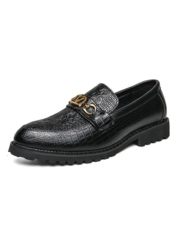 Zapatos de hombre | Zapatos mocasines para hombre Detalles de metal sin cordones Punta redonda Cuero de PU - ZD64027