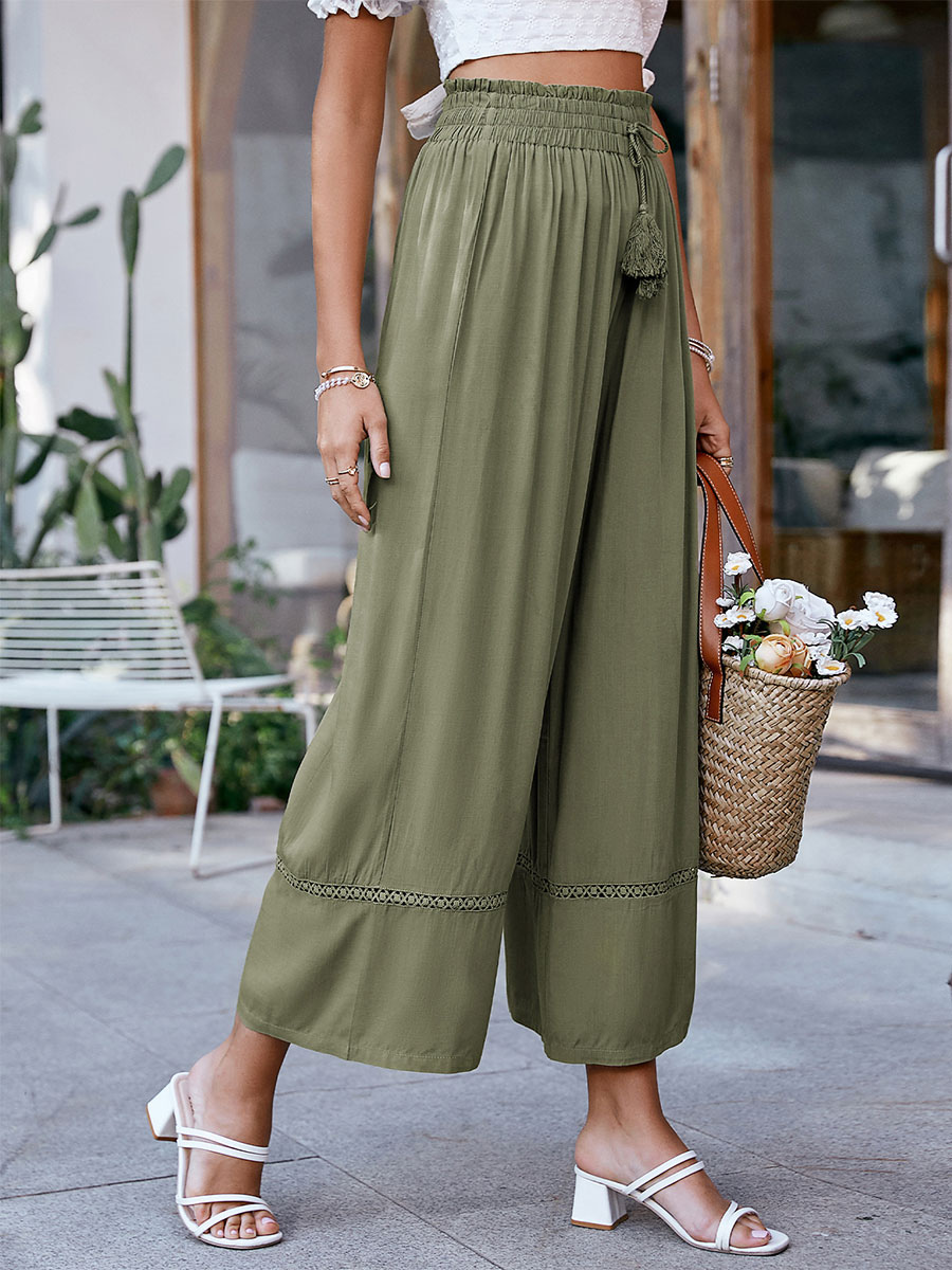 Women's Clothing Women's Bottoms | Pants Dark Green Polyester Raised Waist Trousers - AO59639