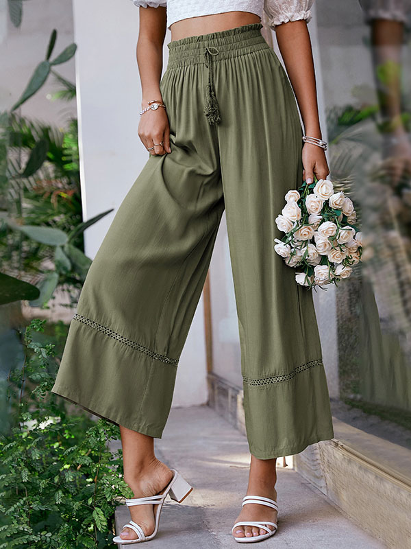 Women's Clothing Women's Bottoms | Pants Dark Green Polyester Raised Waist Trousers - AO59639