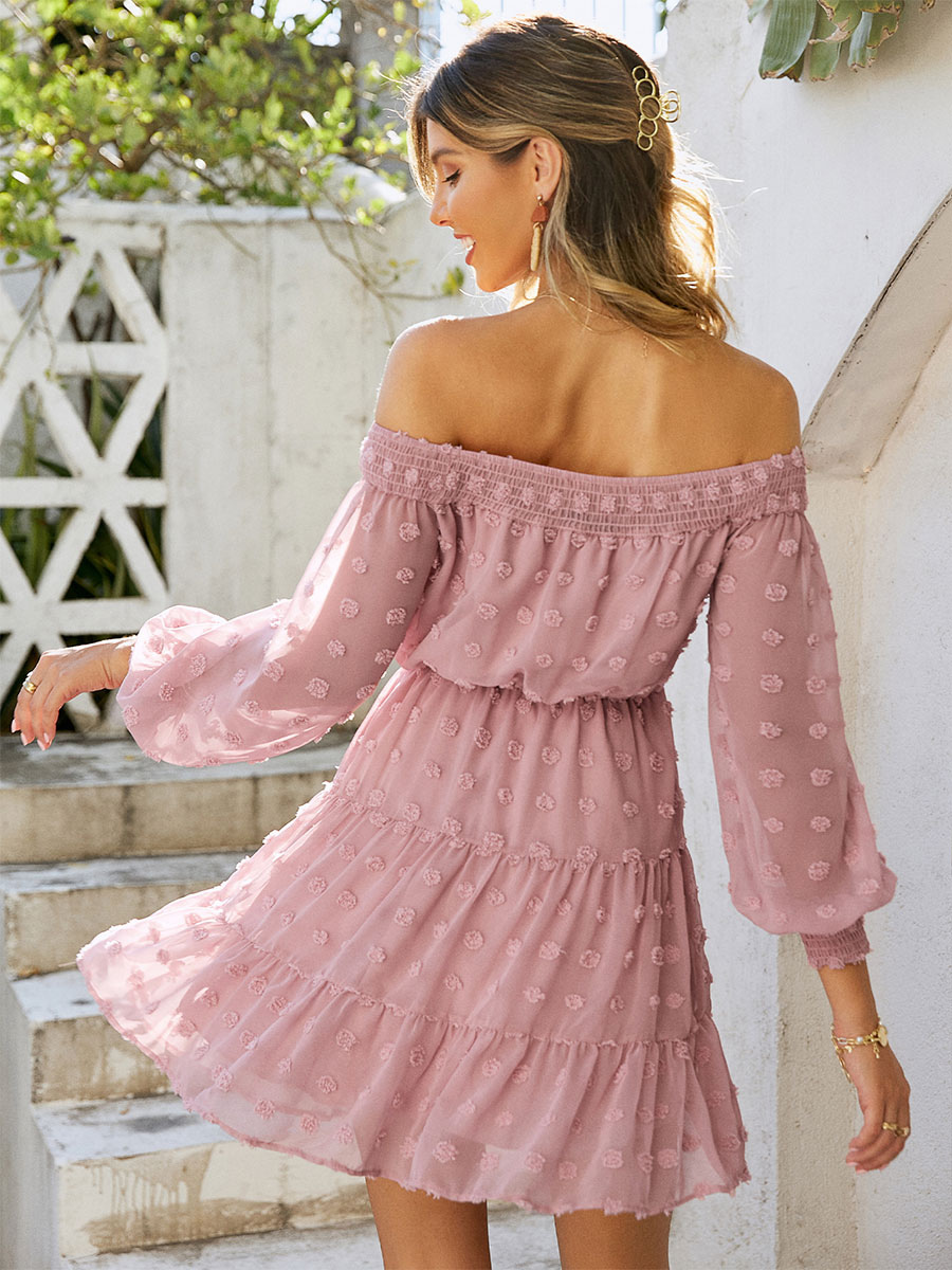 Women's Clothing Dresses | Summer Dress Salmon Bateau Neck Polyester Beach Dress - GB49703