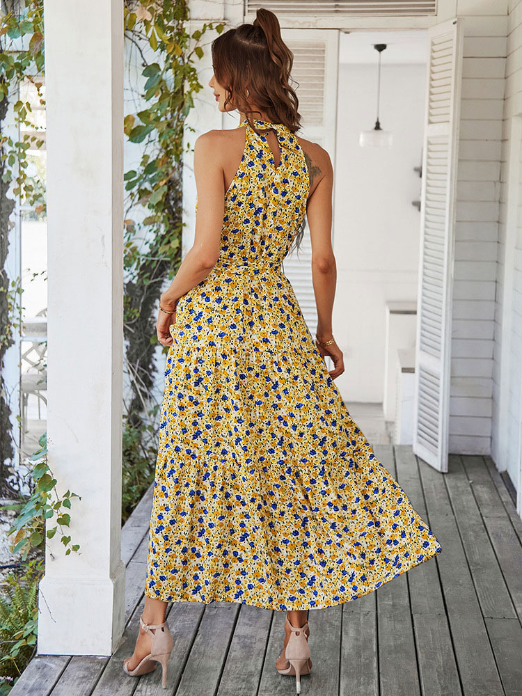 Women's Clothing Dresses | Maxi Dress Jewel Neck Sleeveless Polyester Printed Floor Length Dress - CL47445