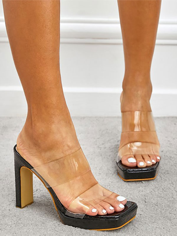 Chaussures Chaussures femme | Sandales à talons pour femmes Bout ouvert Sandales à talons épais Tige en PVC - JA42919