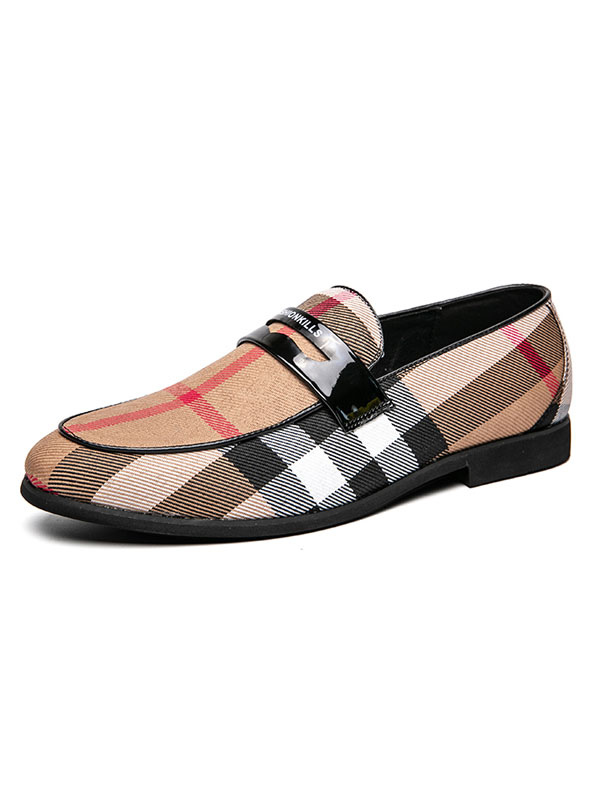 Shoes Men's Shoes | Men's Loafer Shoes Popular PU Leather Monk Strap Plaid Slip-On Prom Shoes - EQ00644