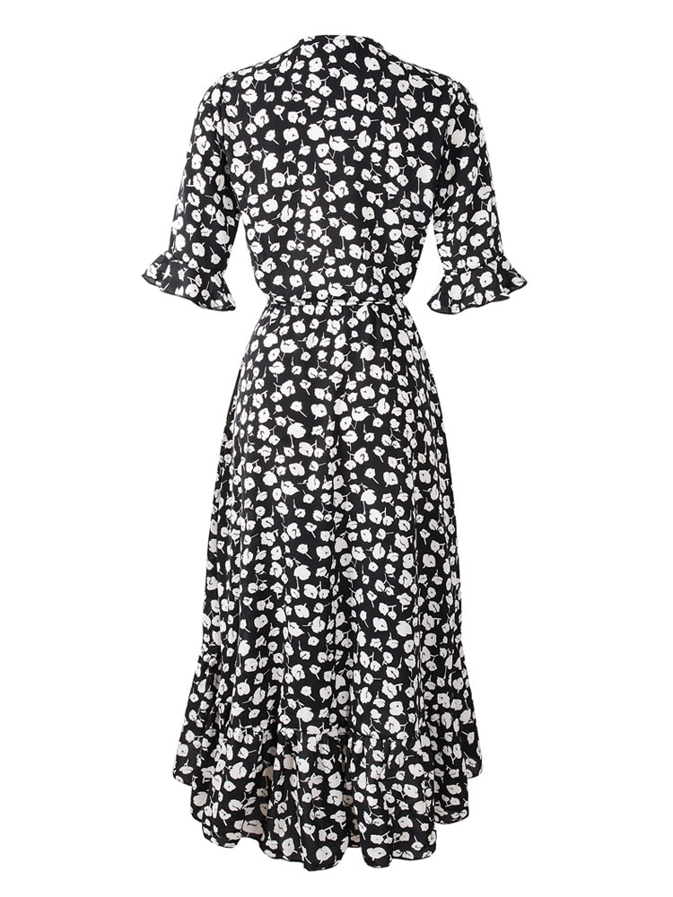 Women's Clothing Dresses | Summer Dress Blue Floral Print Chiffon Beach Dress - XA88838