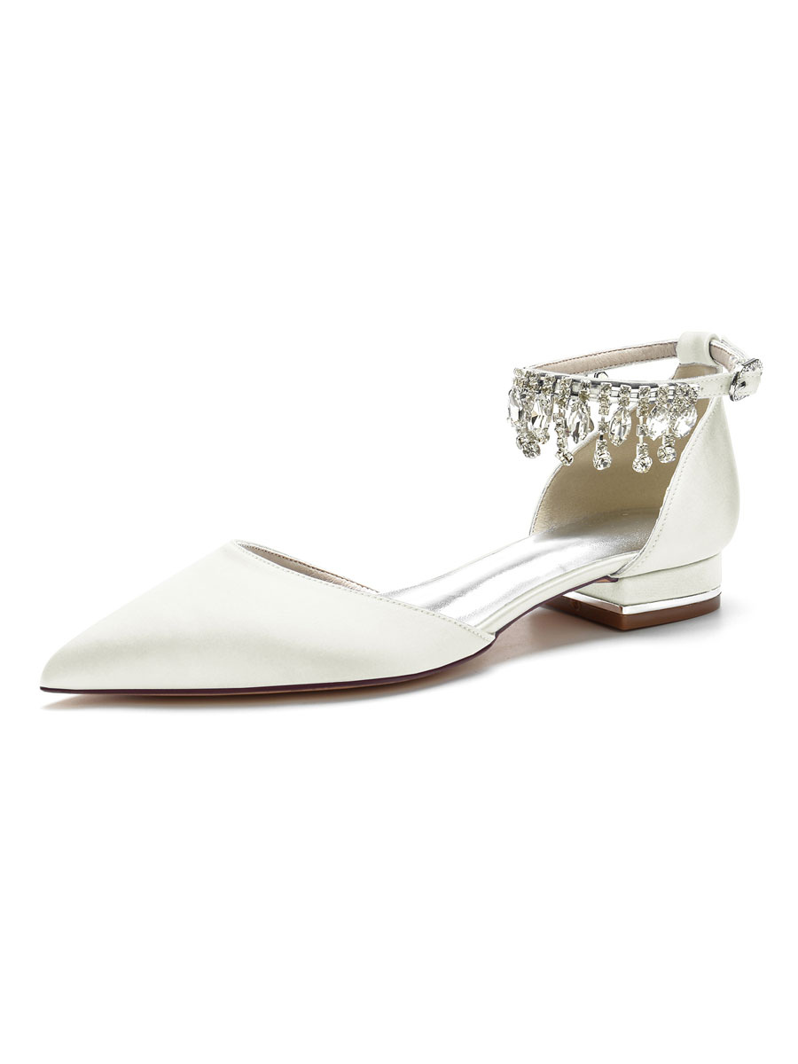 Zapatos de Fiesta | Zapatos de boda para mujer Zapatos de novia planos con punta estrecha de tela con lentejuelas de diamantes de imitación - PN59067