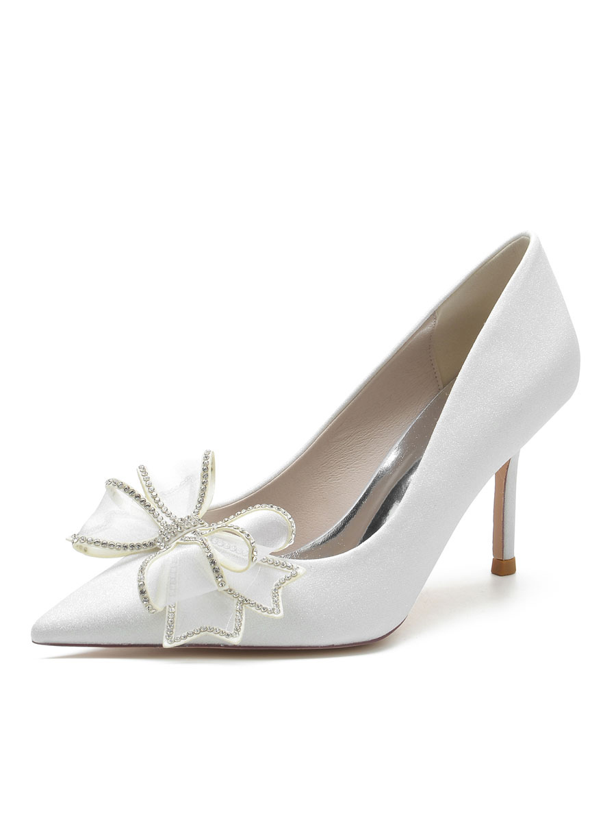 Shoes Occasion Shoes | Women's Bridal Shoes Bows Pointed Toe Stiletto Heel Pumps - JW68574