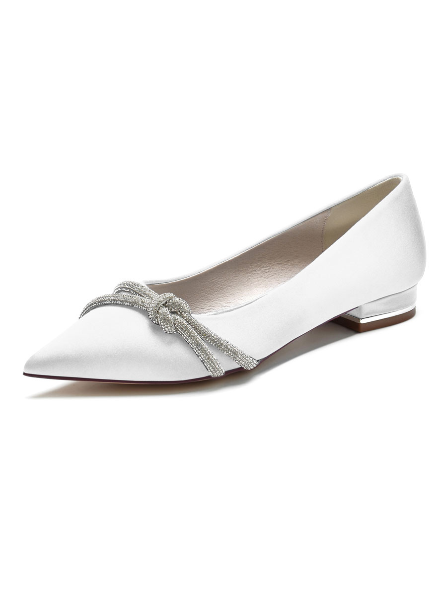 Zapatos de Fiesta | Zapatos de boda para mujer Zapatos de novia planos con punta en punta de satén con diamantes de imitación - MF75155