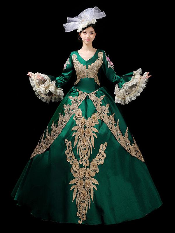Prom Dress 2026 Rococo Long Sleeve Green Victorian Dress with Headwear - Lolitashow.com Prom Dress 2026 Rococo Long Sleeve Green Victorian Dress with Headwear - Lolitashow.com