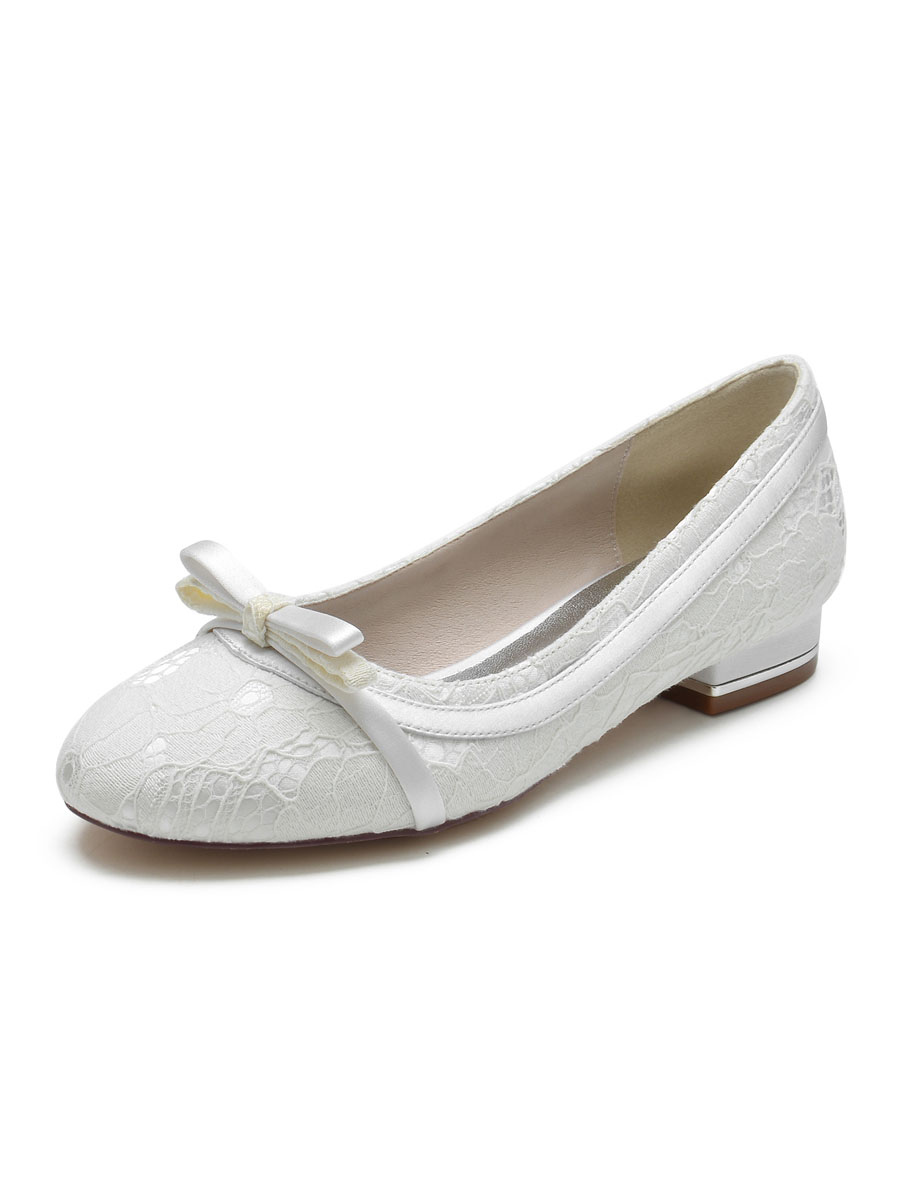 Shoes Occasion Shoes | Women's Wedding Shoes Bows Lace Round Toe Flat Bridal Shoes - PY70960