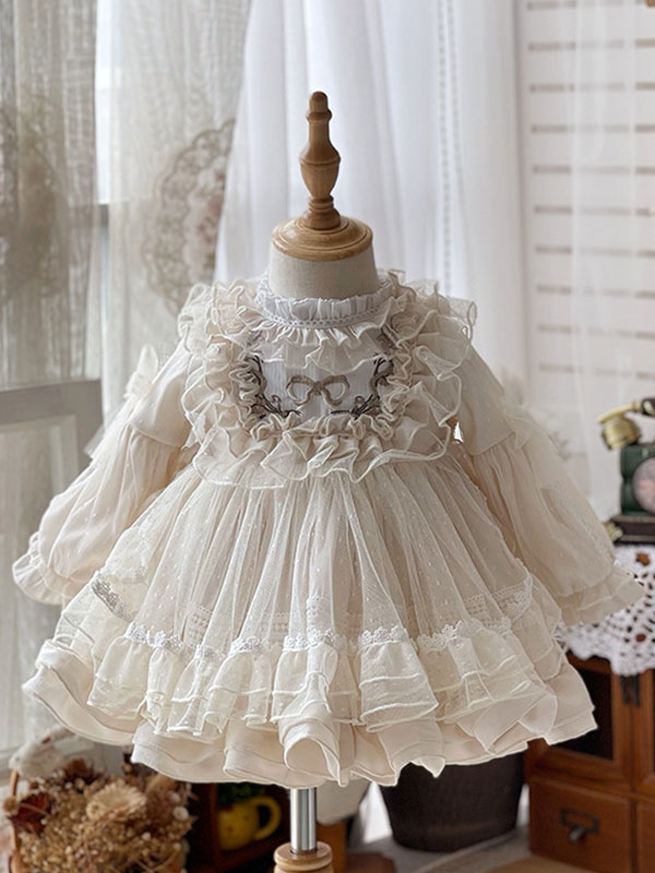 Vestido de Renda Bebê Princesa Babados Lacinhos no Ombro