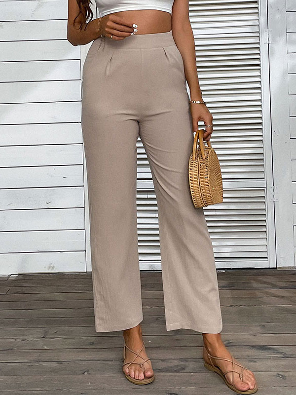 Women's Clothing Women's Bottoms | Pants Khaki Polyester Trousers - RR45033