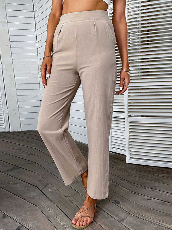 Women's Clothing Women's Bottoms | Pants Khaki Polyester Trousers - RR45033