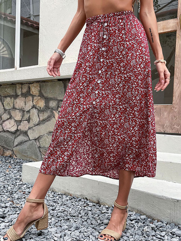 Mode Femme Bas Femmes | Jupe Longue Imprimé Fleurie Femme Coupe Cintrée avec Fente Bicolores - DP28620