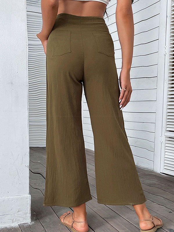 Women's Clothing Women's Bottoms | Pants Hunter Green Buttons Polyester Trousers - IN10142