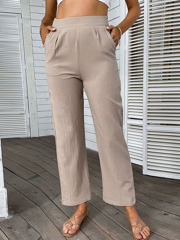 Women's Clothing Women's Bottoms | Pants Khaki Polyester Trousers - RR45033