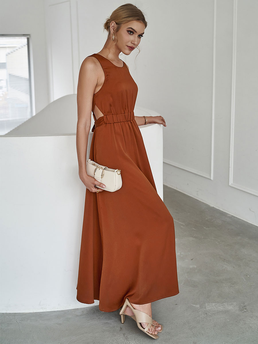 Women's Clothing Dresses | Jewel Neck Maxi Dress Sleeveless Polyester Casual Long Dress - SA53868