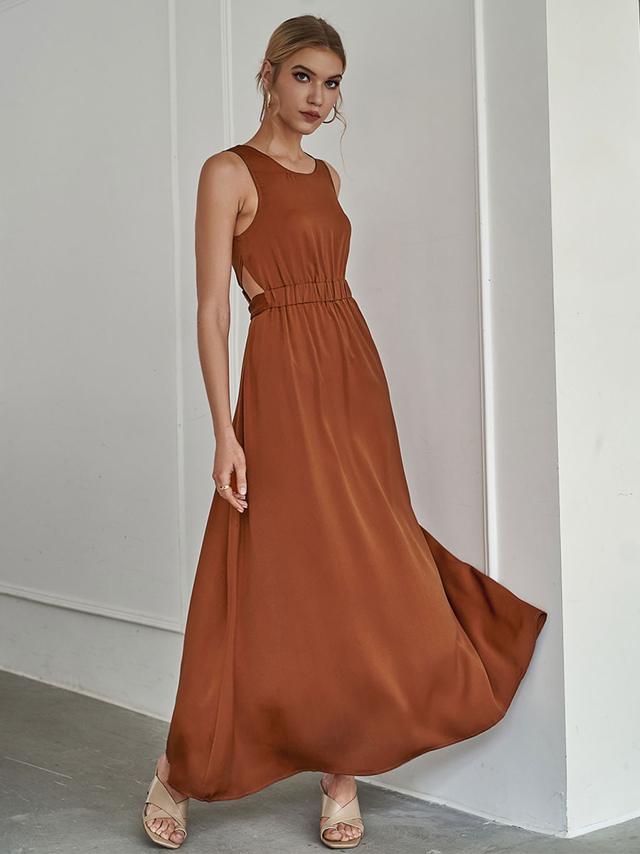 Women's Clothing Dresses | Jewel Neck Maxi Dress Sleeveless Polyester Casual Long Dress - GN36776