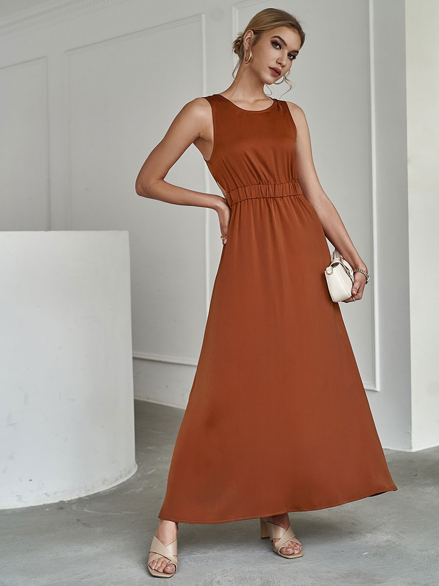 Women's Clothing Dresses | Jewel Neck Maxi Dress Sleeveless Polyester Casual Long Dress - SA53868