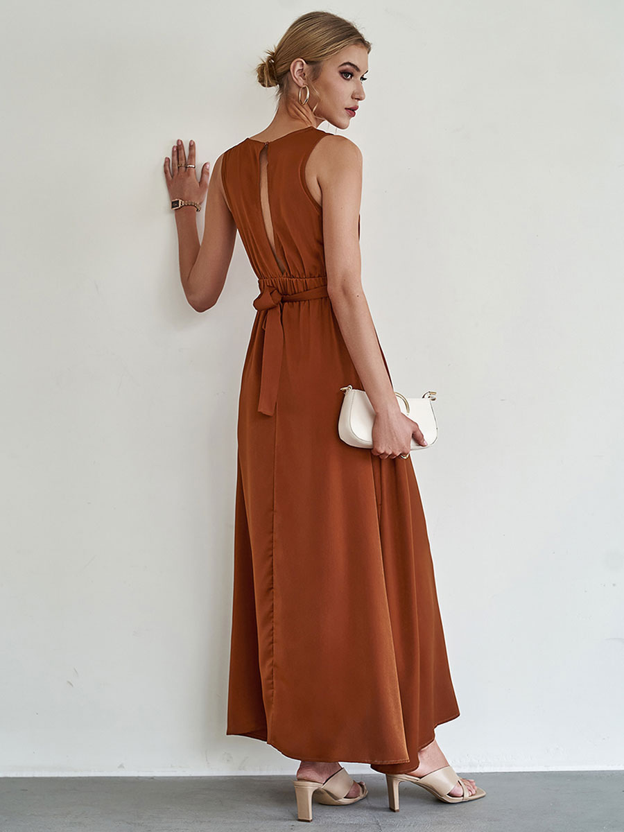 Women's Clothing Dresses | Jewel Neck Maxi Dress Sleeveless Polyester Casual Long Dress - SA53868