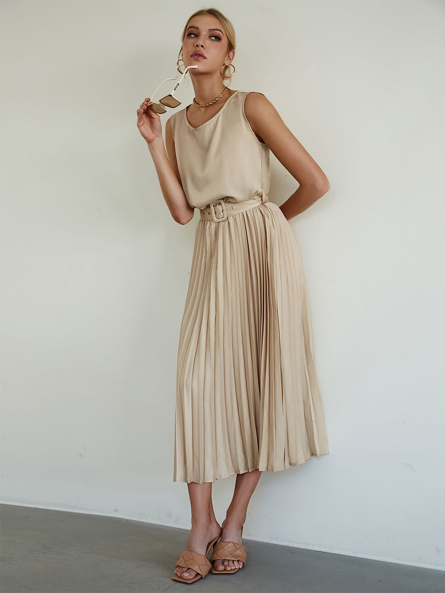 Women's Clothing Dresses | Maxi Dress Jewel Neck Sleeveless Polyester Casual Floor Length Dress - YR24645