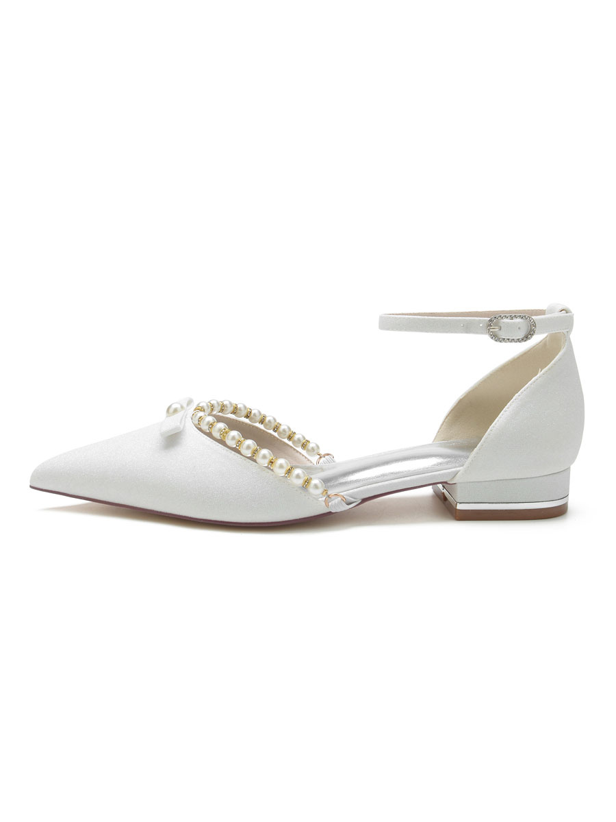 Shoes Occasion Shoes | Women's Wedding Shoes Pearls Ankle Strap Flats - JQ41130