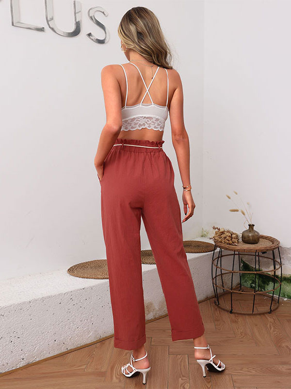 Women's Clothing Women's Bottoms | Pants Dark Red Cotton Trousers - OG78741