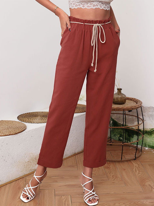 Women's Clothing Women's Bottoms | Pants Dark Red Cotton Trousers - OG78741