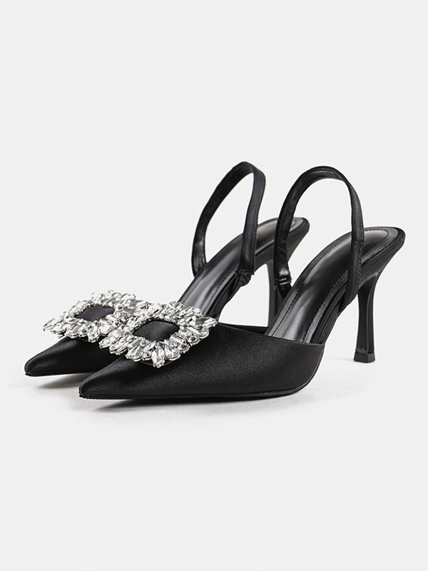 Zapatos de Fiesta | Zapatos de fiesta de tacón alto Zapatos de noche de diamantes de imitación con punta en punta negra - YZ34177