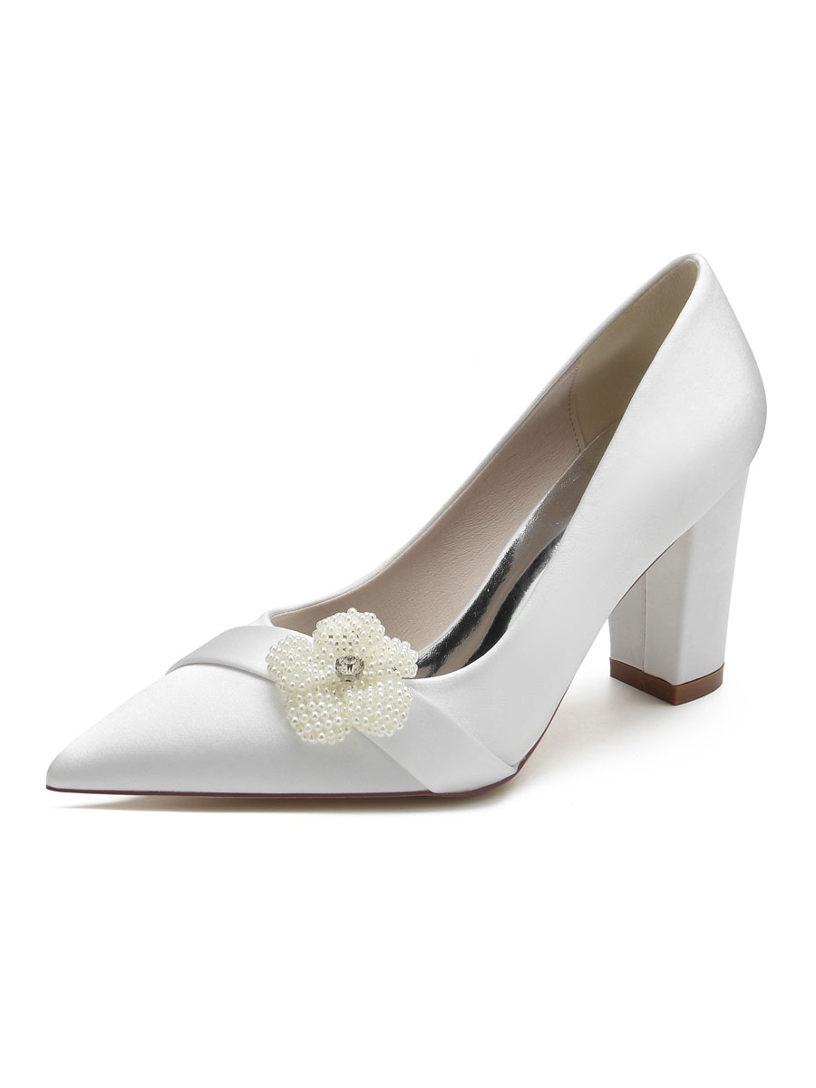Zapatos de Fiesta | Zapatos de boda para mujer Rhinestones Satén Punta estrecha Tacón grueso Zapatos de novia - SJ05886