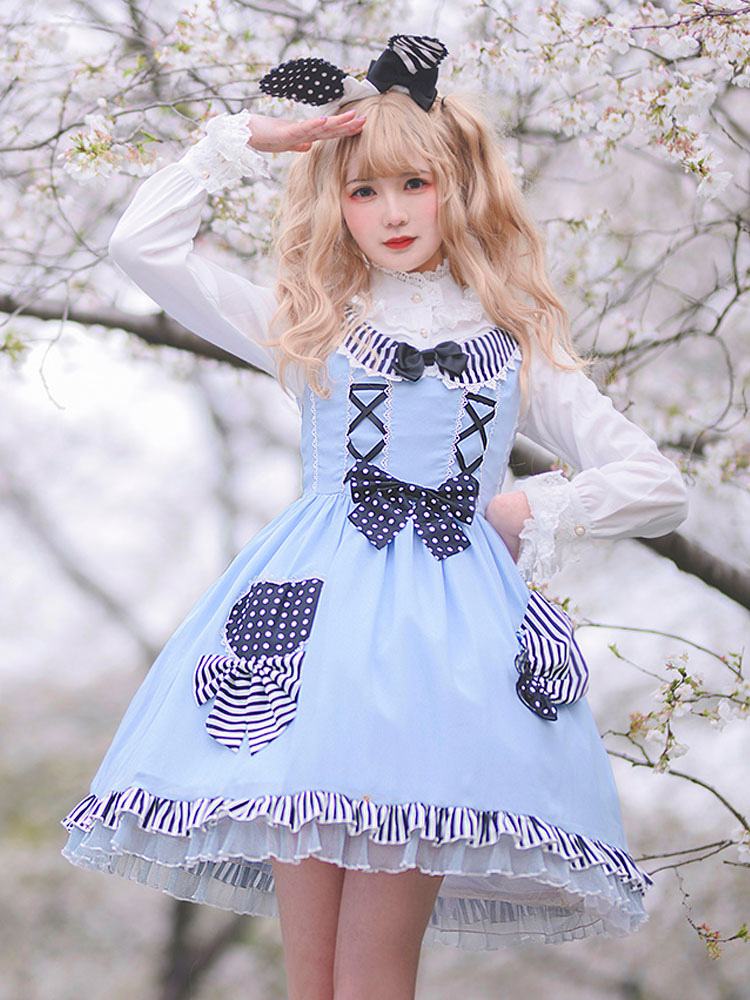 Sweet Lolita Dress Alice's Candy Fairytale Chiffon Bows Vestido lolita JSK  sem mangas 