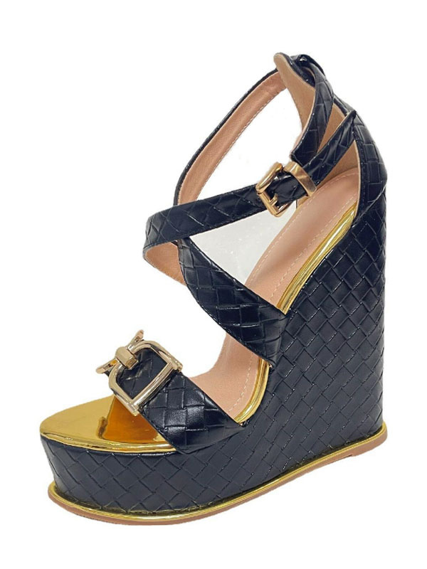 Chaussures Chaussures femme | Sandales compensées pour femmes Cocktail Détails en métal Sandales à bout ouvert en cuir PU - MQ69630