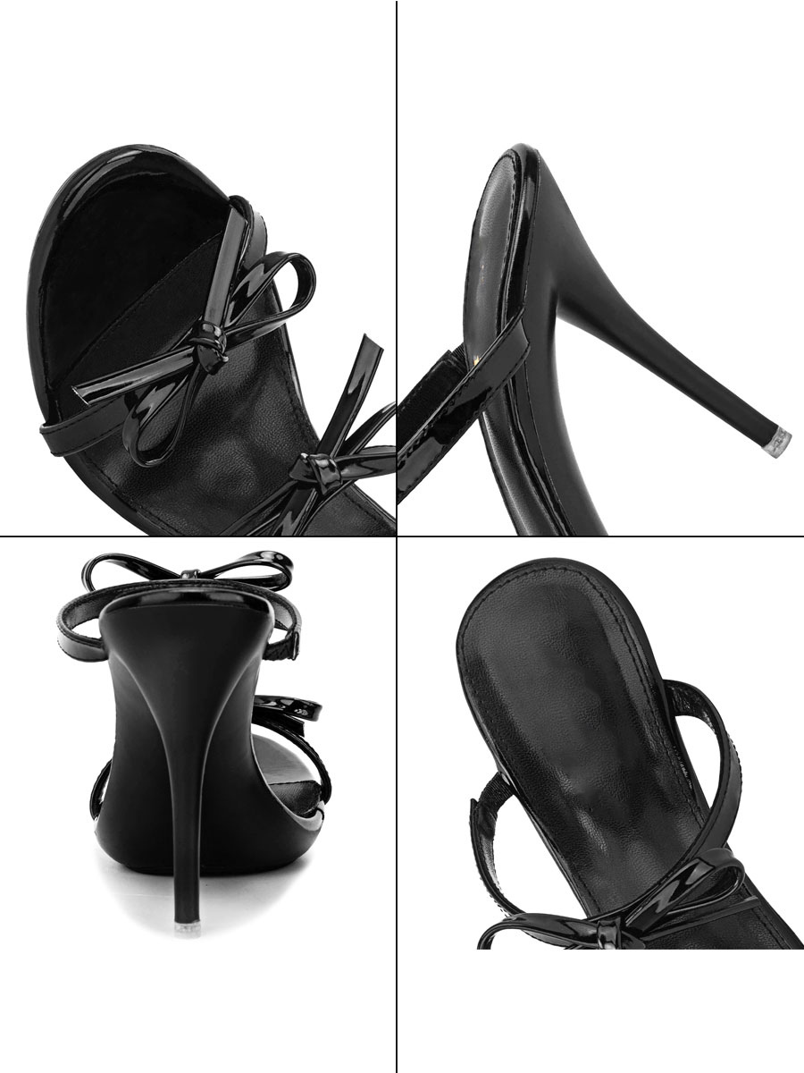 Chaussures Chaussures femme | Sandales à glissière pour femmes nœuds chics en cuir PU à bout ouvert pantoufles à talon aiguille - OX83805