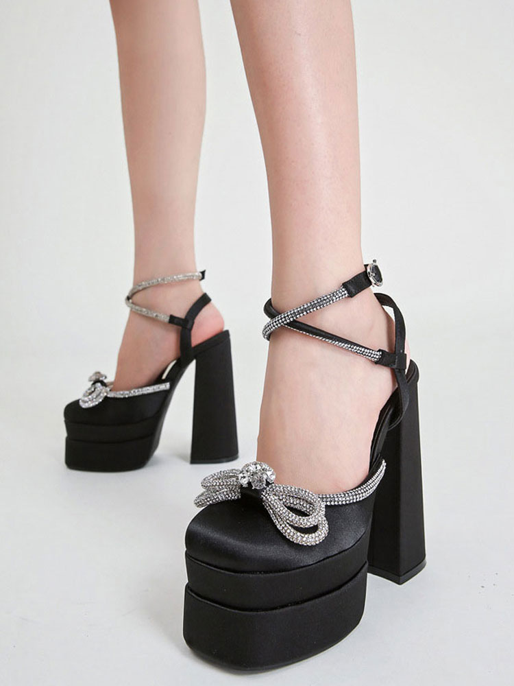Zapatos de Mujer | Sandalias de tacón para mujer Sandalias de piel sintética con tacón grueso y punta cuadrada - HT86649