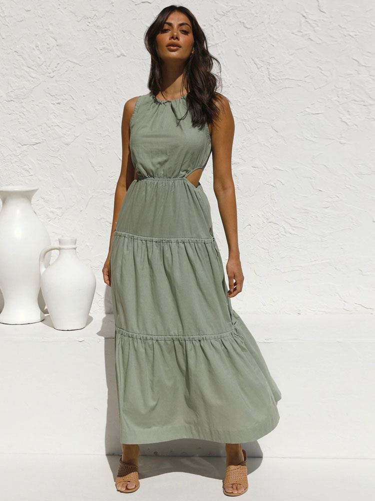 Women's Clothing Dresses | Sleeveless Maxi Dress Polyester Casual Layered Floor Length Dress - TT49732