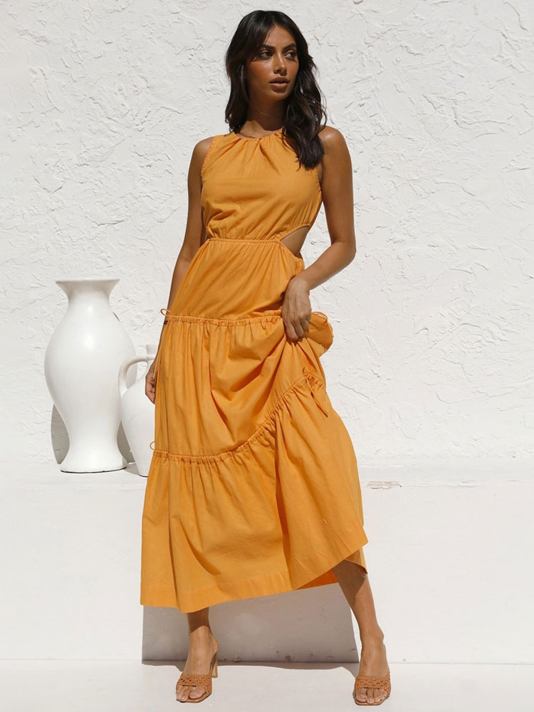 Women's Clothing Dresses | Sleeveless Maxi Dress Polyester Casual Layered Floor Length Dress - TT49732