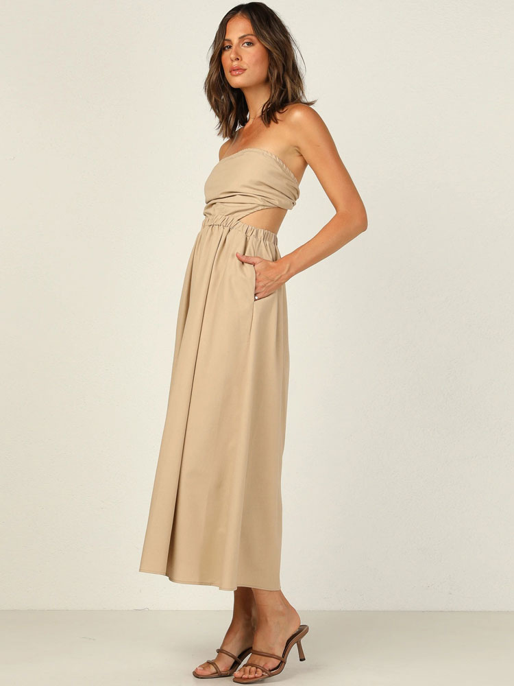 Women's Clothing Dresses | Polyester Sexy Bateau Neck Sleeveless Midi Dress - XP41842