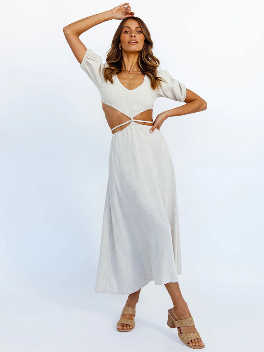 Women's Clothing Dresses | Maxi Dress Short Sleeves Polyester Sexy Floor Length Dress - VZ08768