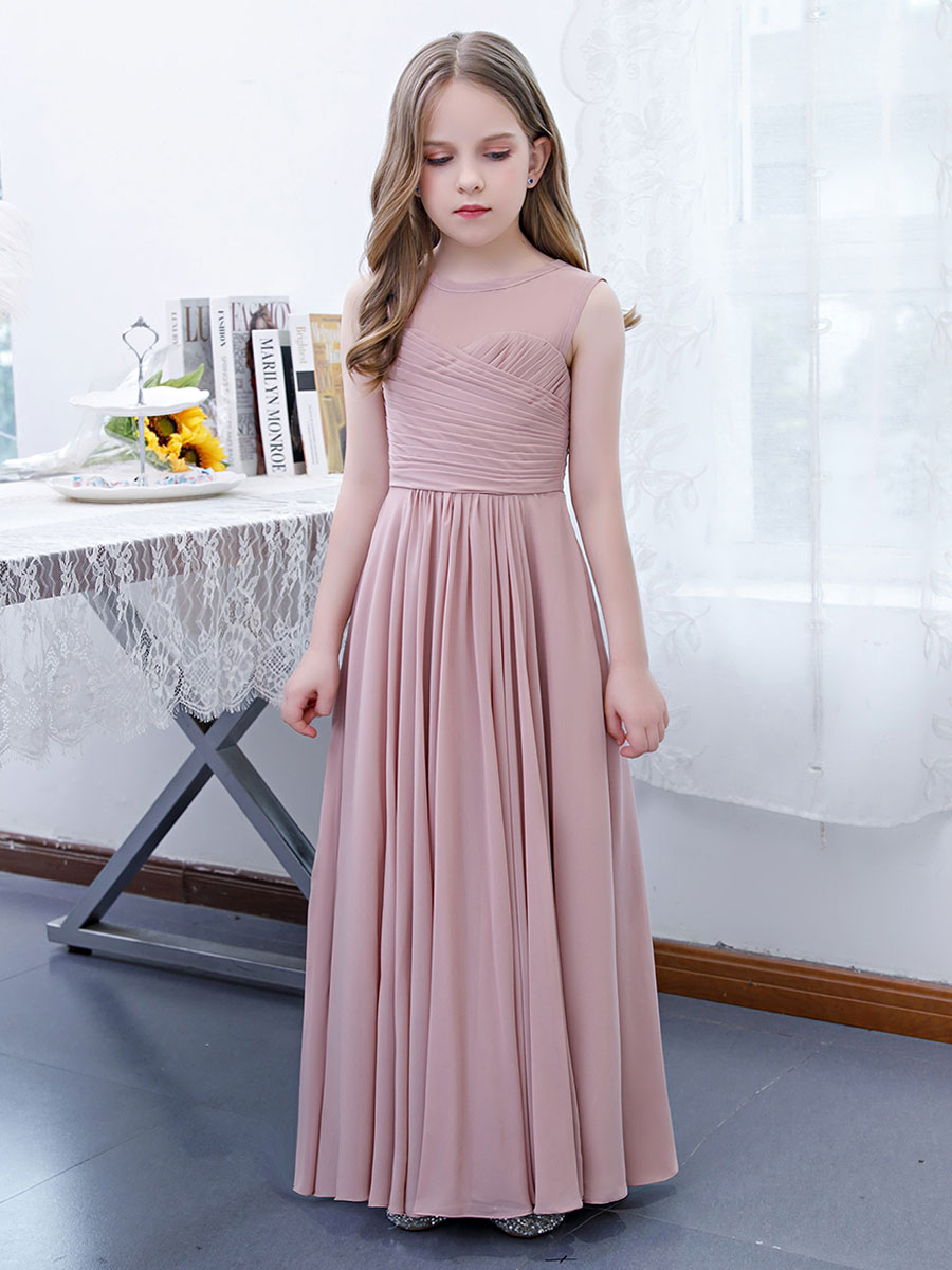 Wedding & Events Wedding Party Dresses | Lotus Pink Flower Girl Dress Chiffon Pleated Jewel Neck Sleeveless Kids Birthday Party 